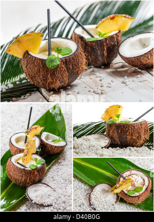 Pinacolada trinken in Kokosnussschale Stockfoto
