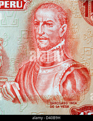 Porträt von Garcilaso Inca De La Vega aus 10 Soles de Oro Banknote, Peru, 1976 Stockfoto