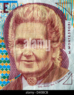 Porträt von Maria Montessori von 1000 Lire Banknote, Italien, 1990 Stockfoto