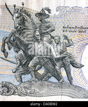 Statue von König Taksin in Chantaburi auf 20 Baht Banknote, Thailand, 1981 Stockfoto