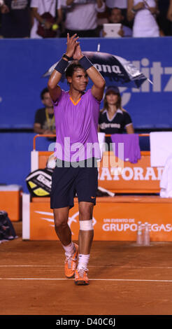 Acapulco, Mexiko. 27. Februar 2013. Mexikanische Tennis Open 2013 Rafael Nadal Spanien feiert seinen Sieg gegen Martin Alund von Argentinien mit einem Ergebnis von 6: 0, 6: 4. Bildnachweis: Mauricio Paiz / Alamy Live News Stockfoto