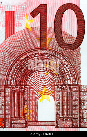 10 Euro-Banknote, romanische Architektur, 2002 Stockfoto