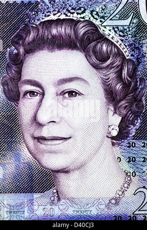 Porträt von Königin Elizabeth II von 20 Pfund-Banknote, UK, 2006 Stockfoto