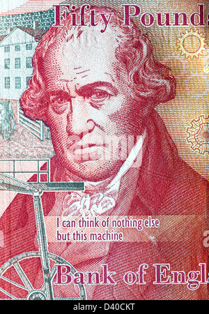 Porträt von James Watt von 50 Pfund Banknote, UK, 2010 Stockfoto