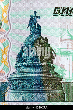 Denkmal des russischen Jahrtausends in Nowgorod aus 5 Rubel-Banknote, Russland, 1997 Stockfoto