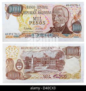 1000 Pesos Banknote (General José de San Martin und Plaza de Mayo in Buenos Aires), Argentinien, 1973 Stockfoto