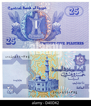 25 Piaster Banknote, Al-Sayida Aisha Moschee und Wappen, Ägypten, 2004 Stockfoto