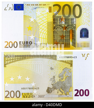 200 Euro-Banknote, Eisen-Glas-Architektur und Brücke, 2002 Stockfoto