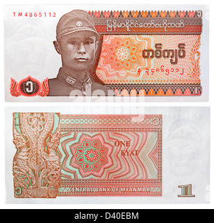 1 Kyat Banknote, General Aung San, Myanmar, 1990 Stockfoto