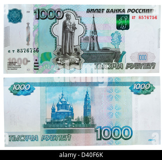 1000 Rubel-Banknote, Denkmal zu Yaroslav ich Wise in Jaroslawl, Russland, 2010 Stockfoto