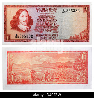 1 Rand Banknote, Jan van Riebeeck und Rams im Feld, Südafrika, 1967 Stockfoto