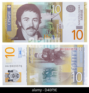 10 Dinara Banknote, Vuk Stefanovic Karadzic und ersten slawischen Kongress, Serbien, 2011 Stockfoto