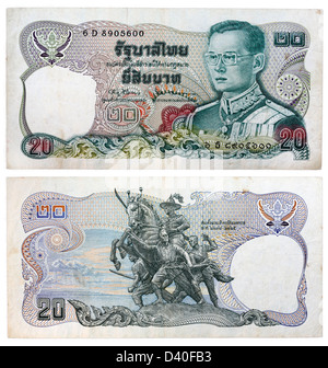 20 Baht Banknoten, König Rama IX und König Taksin Statue in Chantaburi Thailand, 1981 Stockfoto