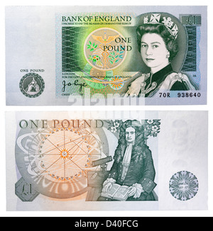 1 Pfund Banknote, Königin Elizabeth II und Sir Isaac Newton, UK, 1978 Stockfoto