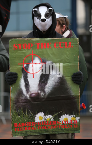 Tier Rechte Demonstranten außerhalb der Union Nationalkonferenz Landwirte protestieren über den Dachs cull Stockfoto