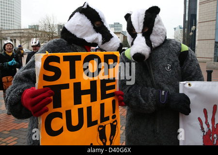 Tier Rechte Demonstranten außerhalb der Union Nationalkonferenz Landwirte protestieren über den Dachs cull Stockfoto