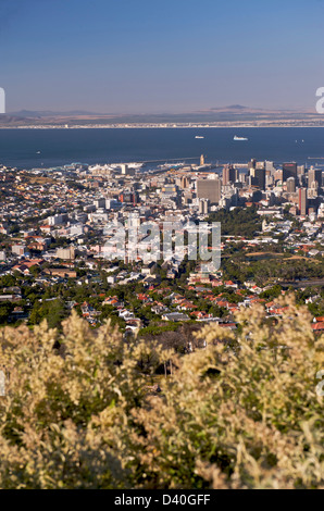 Blick von der Seilbahn-Talstation über der City of Cape Town, Südafrika Stockfoto