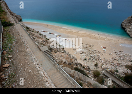 Kaputas Strand und Schlucht in der Nähe von Kalkan auf das türkisfarbene Küste ich n Südtürkei oft als Drehort verwendet. Stockfoto