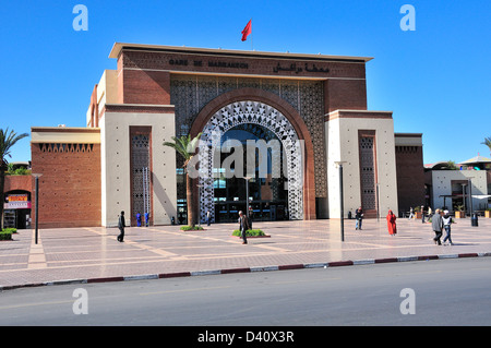 Fassade und Eingang zum Bahnhof Marrakesch, Marrakesch Marokko Stockfoto