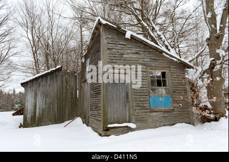 Alte verlassene Holzschuppen, Eastern Townships, Provinz Quebec, Kanada. Stockfoto