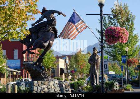 Bronze-Statuen auf der Main Street in Joseph, Oregon. Stockfoto