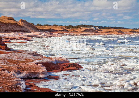 Cavendish Beach auf der nördlichen Küste von Prince Edward Island, Kanada im Spätwinter. Stockfoto