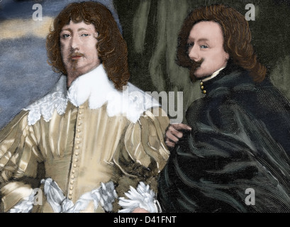 Flämischer Maler Anthony van Dyck (1599-1641) und englische Politiker Lord John Digby (1580-1653), 1. Earl of Bristol. Gravur. Stockfoto