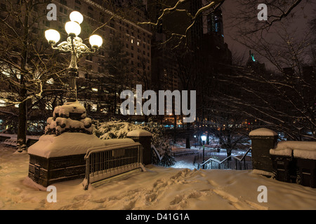 Central Park nach Schneesturm in den frühen Morgenstunden Stockfoto