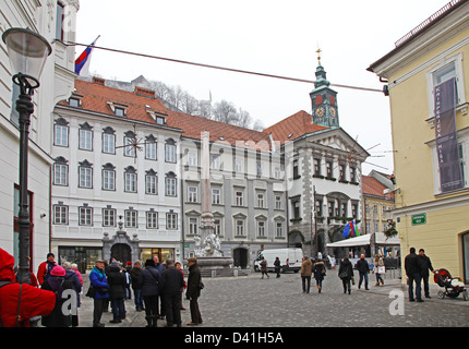 Robba Brunnen in Mestni Trg in Ljubljana Slowenien Stockfoto