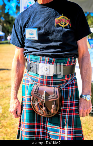 Mann in seinem MacFarlane Kilt an den Highland-Games Sarasota in Florida Stockfoto