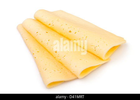 Käsescheiben auf weißem Hintergrund Stockfoto