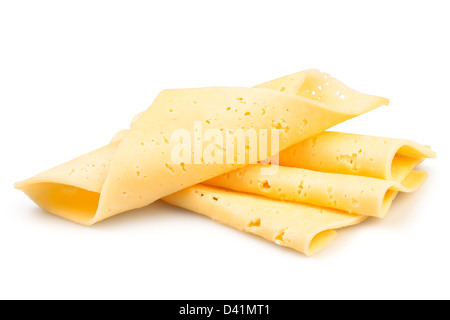 Käsescheiben auf weißem Hintergrund Stockfoto