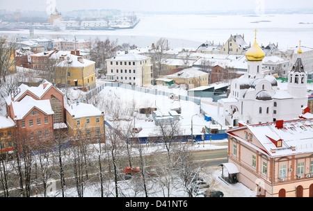 Januar Nebel Ansicht von Nischni Nowgorod, Russland Stockfoto