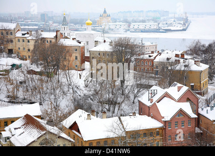 Januar Winter Blick auf "Strelka" Nischni Nowgorod Russland Stockfoto