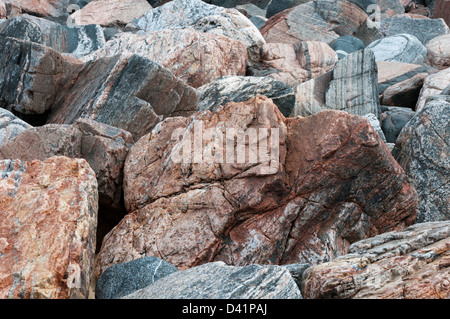 Eine chaotische Masse der verworrenen kantigen Felsen - Lewisian Gneis Stockfoto