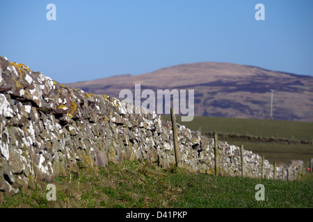 Trockenmauern in Schottland bekannt als trockener Stane Deiche, ohne Verwendung von Beton oder Zement gebaut. Ringmauer an der Westküste. Stockfoto