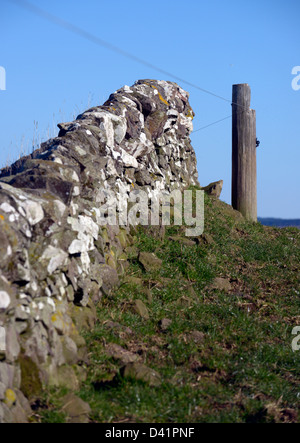 Trockenmauern in Schottland bekannt als trockener Stane Deiche, ohne Verwendung von Beton oder Zement gebaut. Ringmauer an der Westküste. Stockfoto