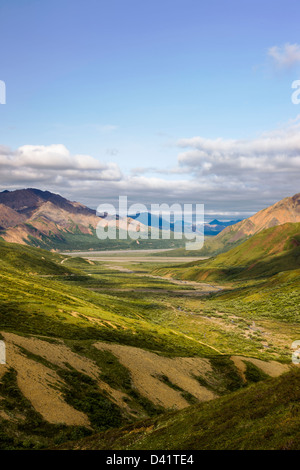 Panoramablick vom Polychrome Pass, Denali National Park, Alaska, USA Stockfoto