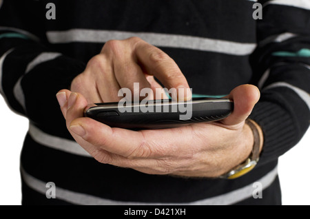 Nahaufnahme eines Mannes mit mobilen Smartphone Stockfoto