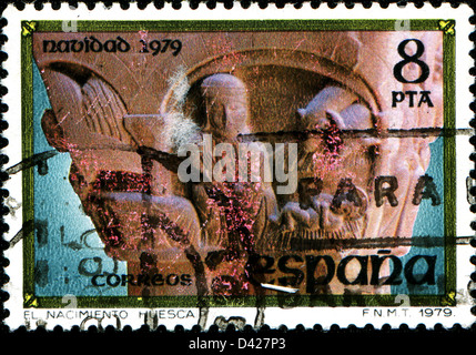 Spanien - ca. 1979: A Christmas Stempel in Spanien zeigt Geburt, Hauptstadt von St. Peter, der ältere, ca. 1979 gedruckt Stockfoto