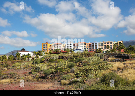 Bunte Ferienorte an der Costa Adeje auf Teneriffa, Kanarische Inseln, Spanien. Stockfoto