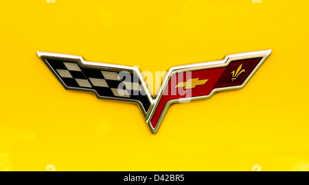 Rennsport-Abzeichen auf einem gelben Chevrolet Corvette Z 06 Stockfoto