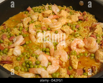 Spanische Paella, Reisgericht, valencianische Hauptgericht Stockfoto