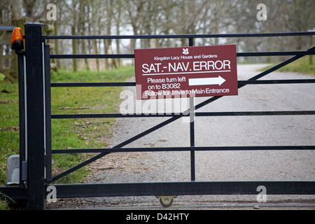 Sat-Nav-Fehler-Schild am Gate in Dorset, Großbritannien Stockfoto