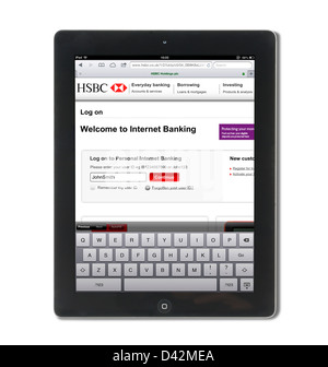 Die Anmeldung an einer HSBC Bank-Konto auf einem iPad 4, UK Stockfoto