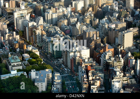 Tagsüber Luftaufnahme des großstädtischen Innenstadt Tokyo Skyline der Stadt mit Hochhäusern, Straßen und Viertel Stockfoto