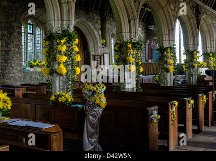 Das Narzissenfest im St Mawgan-in-Meneage Kirche in Cornwall. Stockfoto