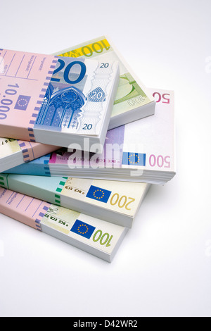 Freiburg, Deutschland, Geld Stapel mit Euro-Banknoten Stockfoto