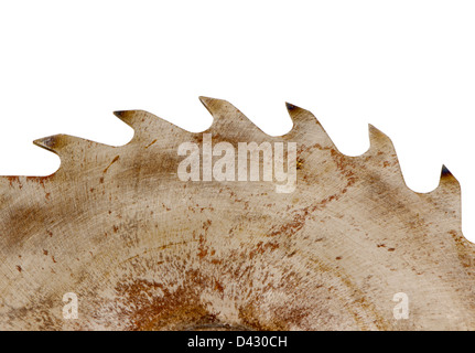 Retro-rostigen Kreissäge Disk Zähne Teil Closeup isoliert auf weißem bakcgound Stockfoto