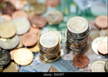 Hamburg, Deutschland, Euro-Banknoten und Euromuenzen Stockfoto